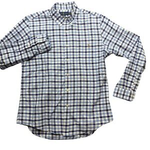 Ralph Lauren XL Blue Plaid Slim Fit‎ Button Up Button Collar Pocket 100% Cotton